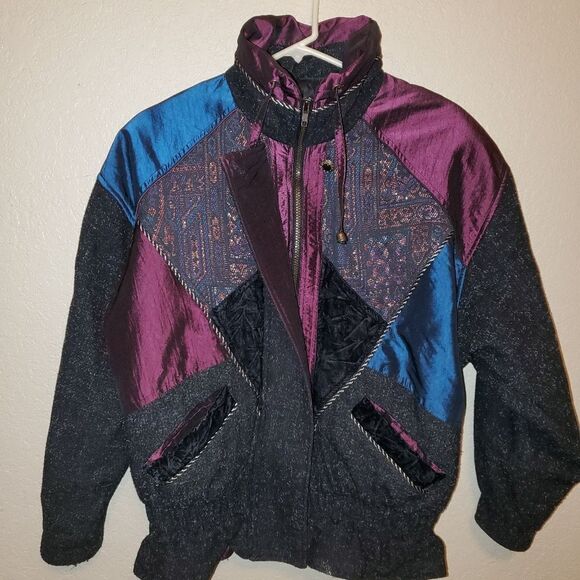 Vintage Karizma East Wool Mixed Fabric Patchwork Snow Ski Bomber Winter Jacket - Picture 3 of 12